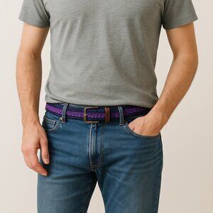 Ted Baker SZ S/M Braided Purple/Navy Textile & Brown Leather Belt